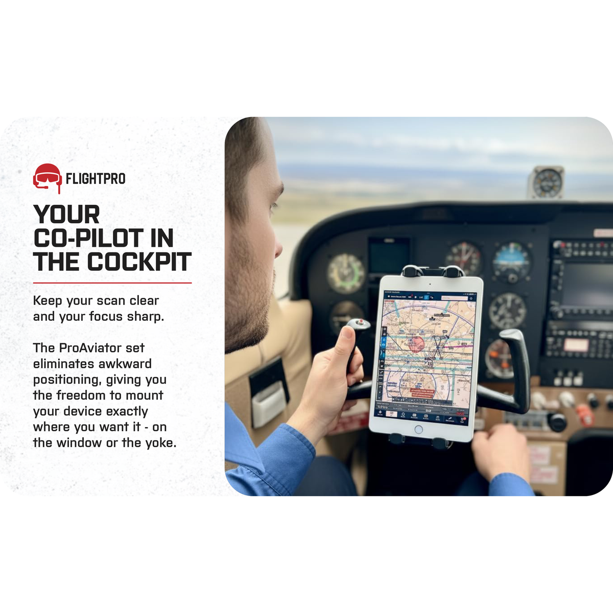 ProAviator 3-in-1 Aviation iPad Mount Set | Yoke, Suction Cup & Kneeboard