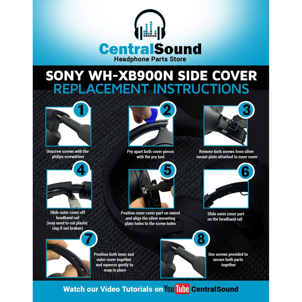 Replacement Side Cover Slider Parts UPGRADE KIT for Sony WH-XB900N WHXB900N