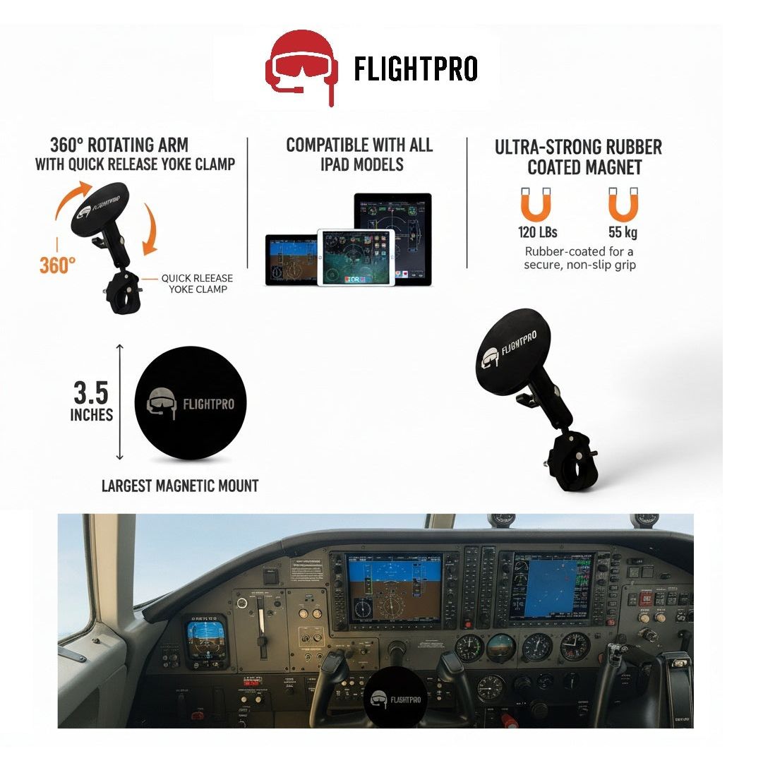 ProAviator Ultra-Strong EFB Magnetic Yoke Mount for iPad Pro, Mini & Air