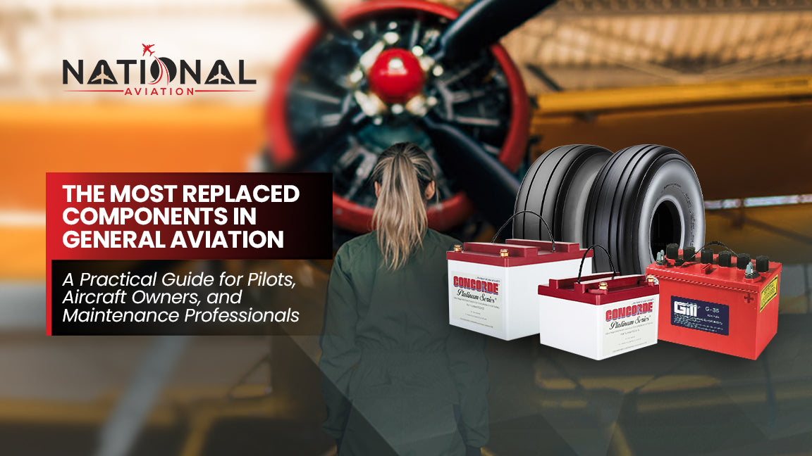 Aircraft battery being tested and serviced by a mechanic as part of routine general aviation maintenance