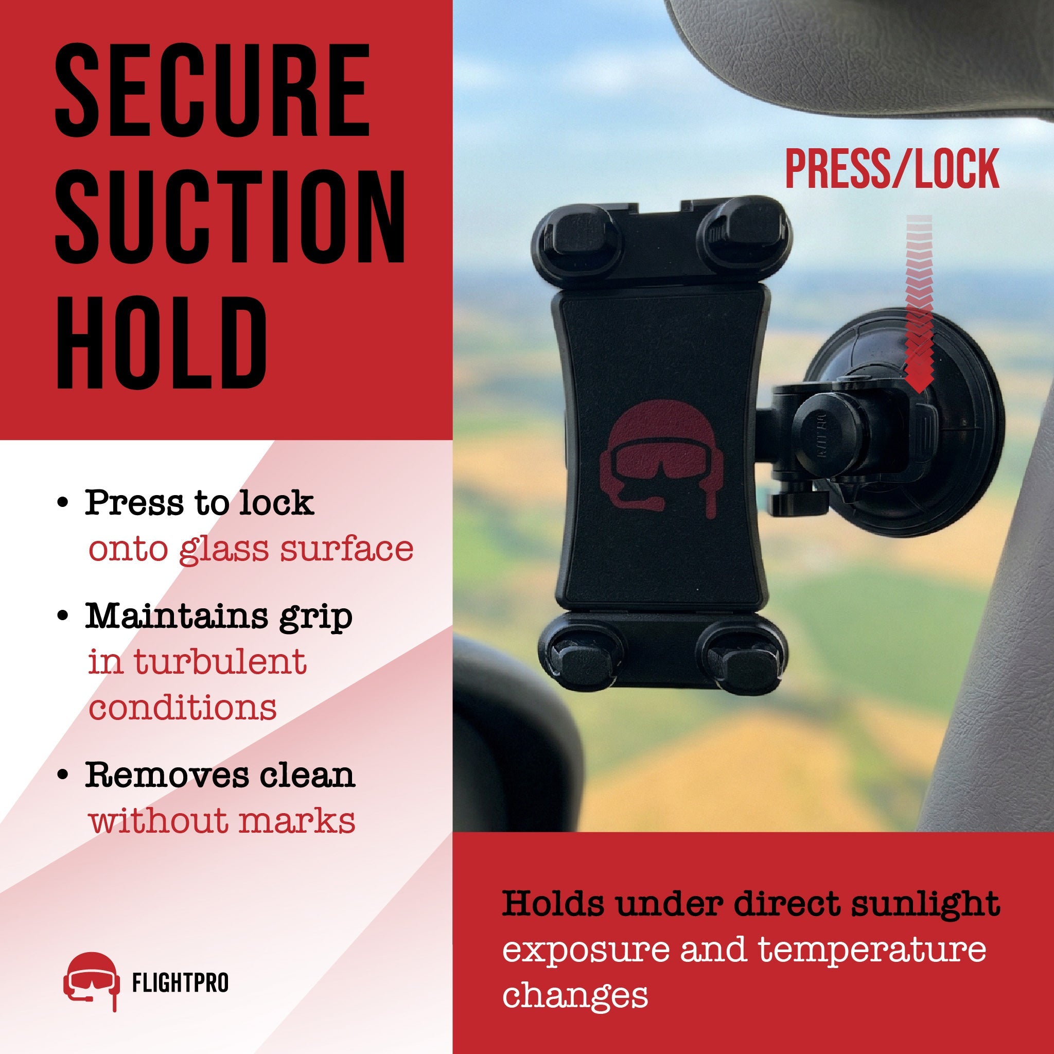 ProAviator Cockpit Suction Cup Mount | Curved Multi-Angle iPad & Phone Holder