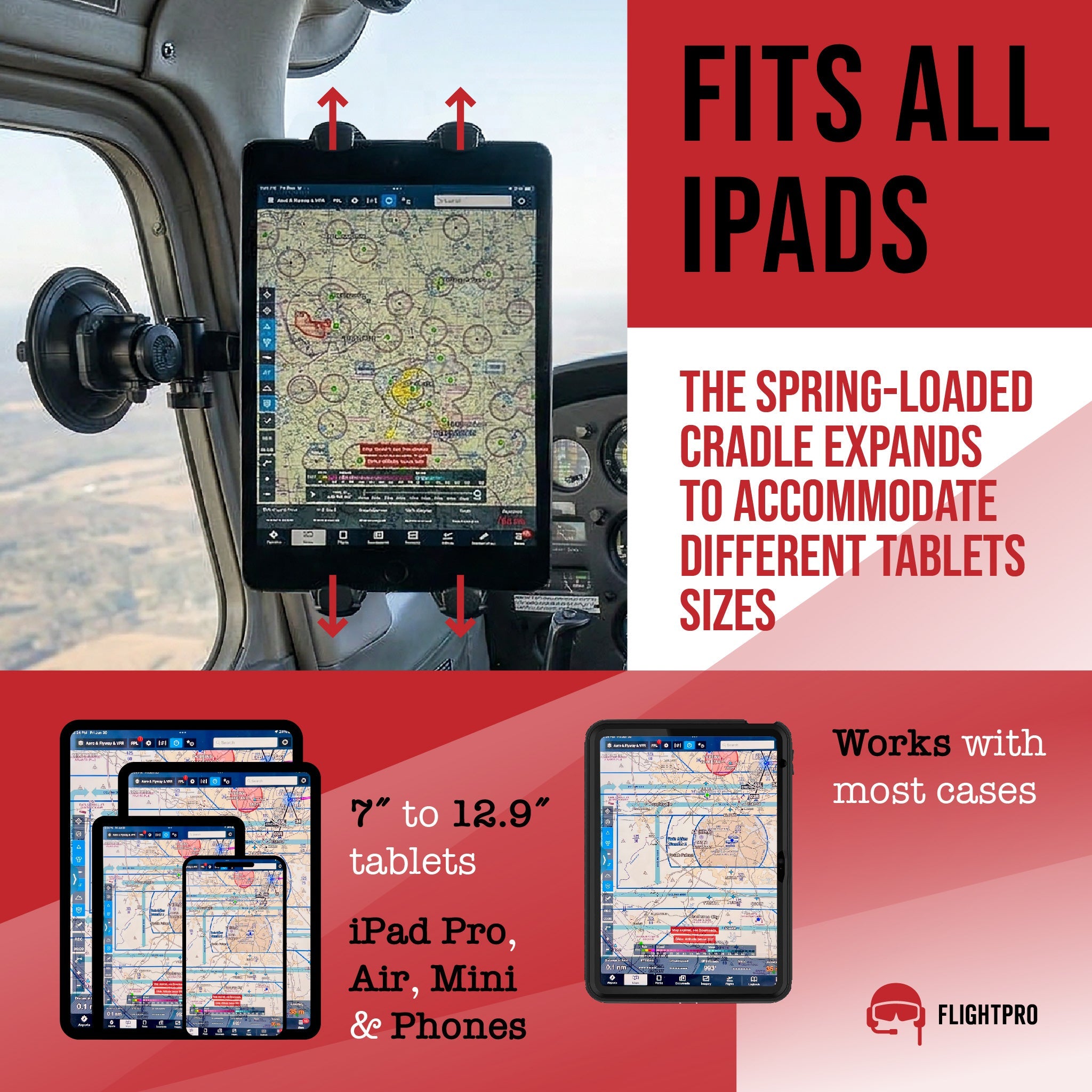 ProAviator Cockpit Suction Cup Mount | Curved Multi-Angle iPad & Phone Holder