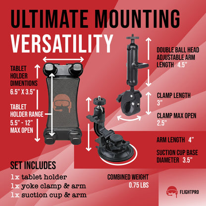 ProAviator Heavy-Duty Yoke Mount and Suction Cup Set | Multi-Device Holder