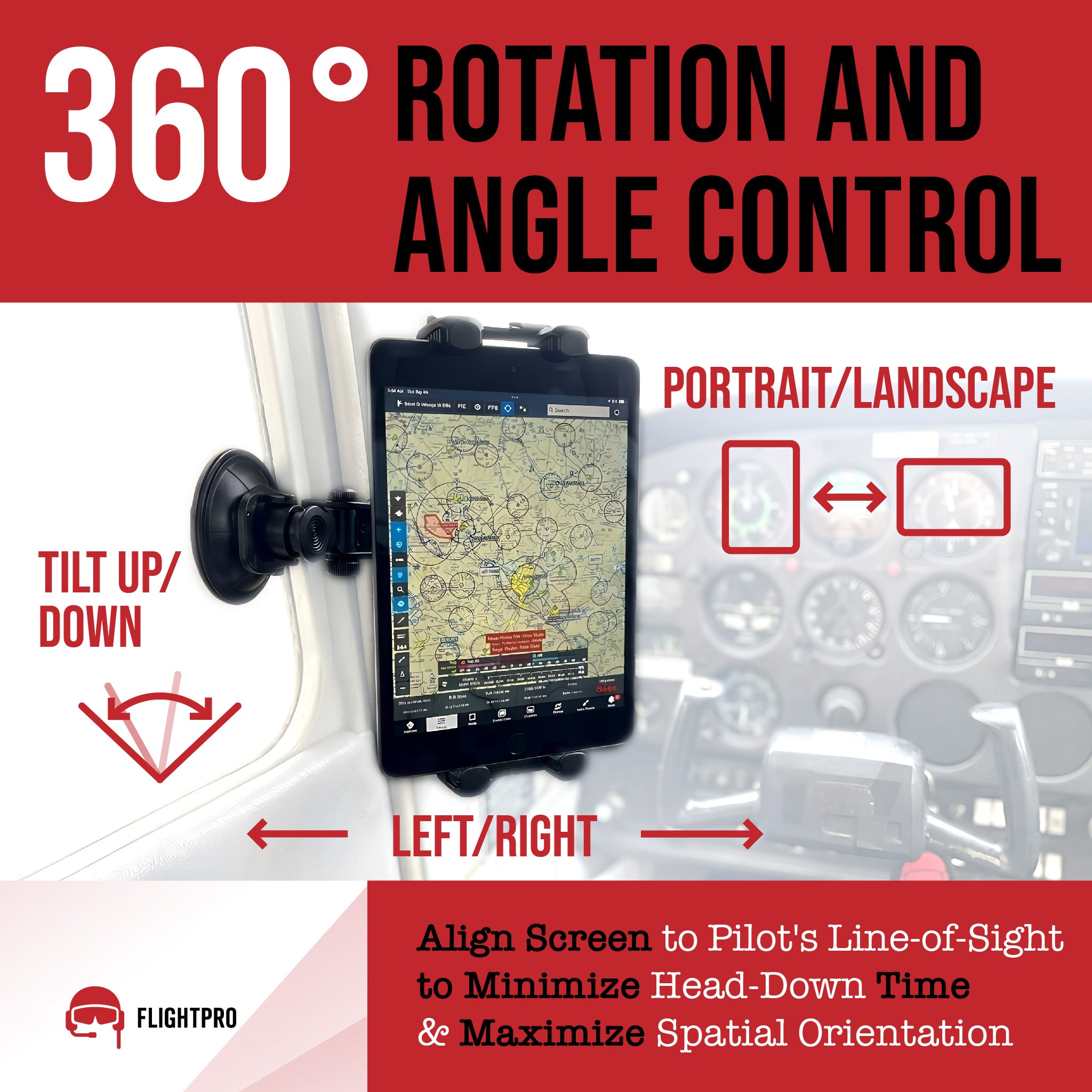 ProAviator Cockpit Suction Cup Mount | Curved Multi-Angle iPad & Phone Holder