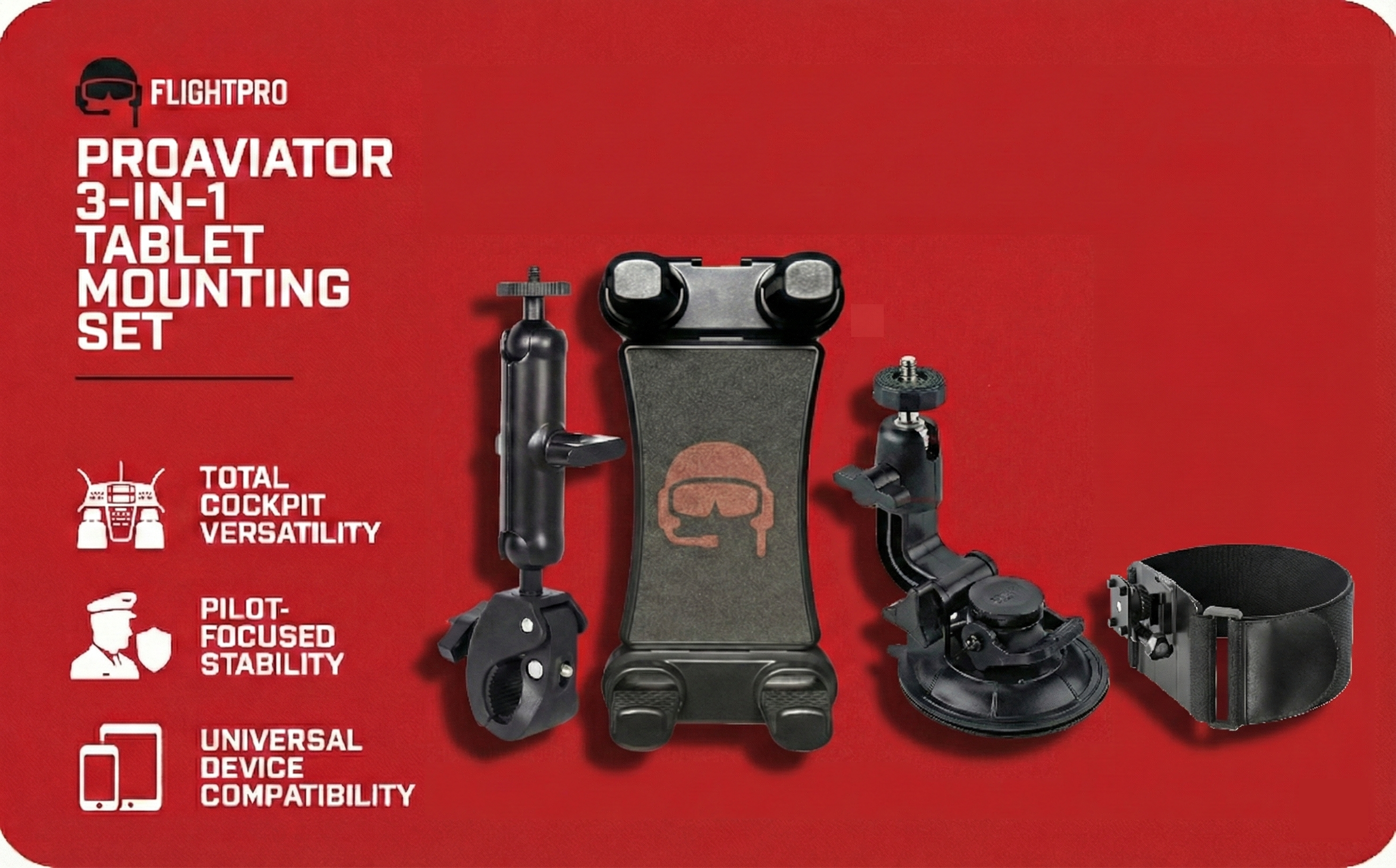 ProAviator 3-in-1 Aviation iPad Mount Set | Yoke, Suction Cup & Kneeboard