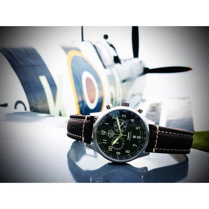 R6753 - Our Spitfire R6753 Tribute - Stainless Steel, Brush Finish, Brown Leather Band