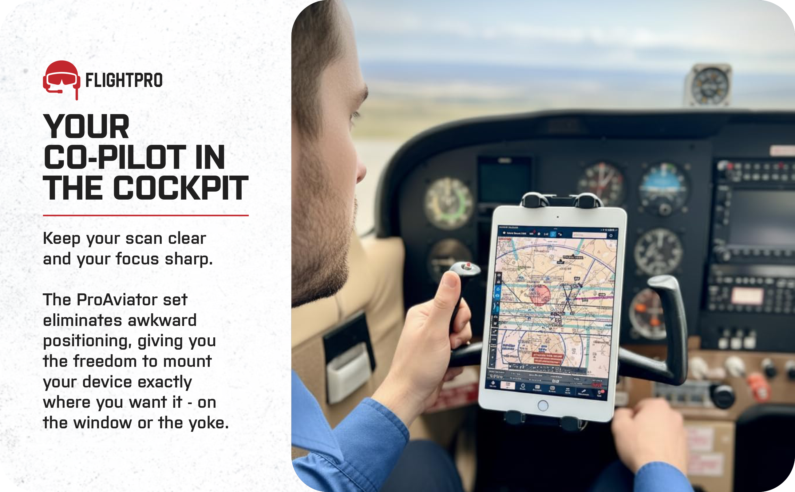 ProAviator 3-in-1 Aviation iPad Mount Set | Yoke, Suction Cup & Kneeboard