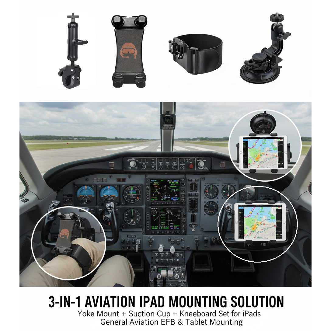 ProAviator 3-in-1 Aviation iPad Mount Set | Yoke, Suction Cup & Kneeboard
