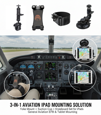 ProAviator 3-in-1 Aviation iPad Mount Set | Yoke, Suction Cup & Kneeboard