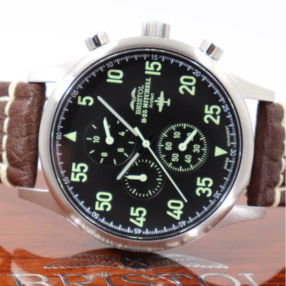 B-25 Mitchell Tribute - Stainless Steel, Brush Finish, Black Dial, Brown Leather Stitched Band