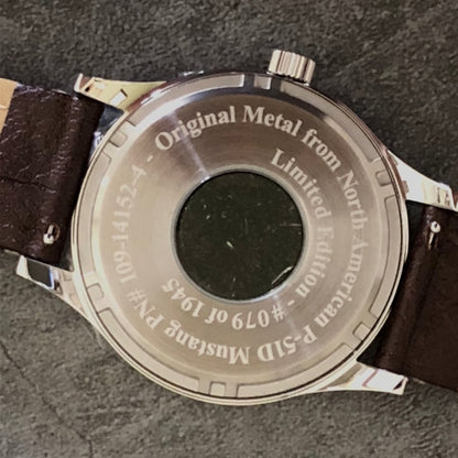 P-51 Mustang Tribute - Polished Finish, Beige Dial, Brown Leather Band