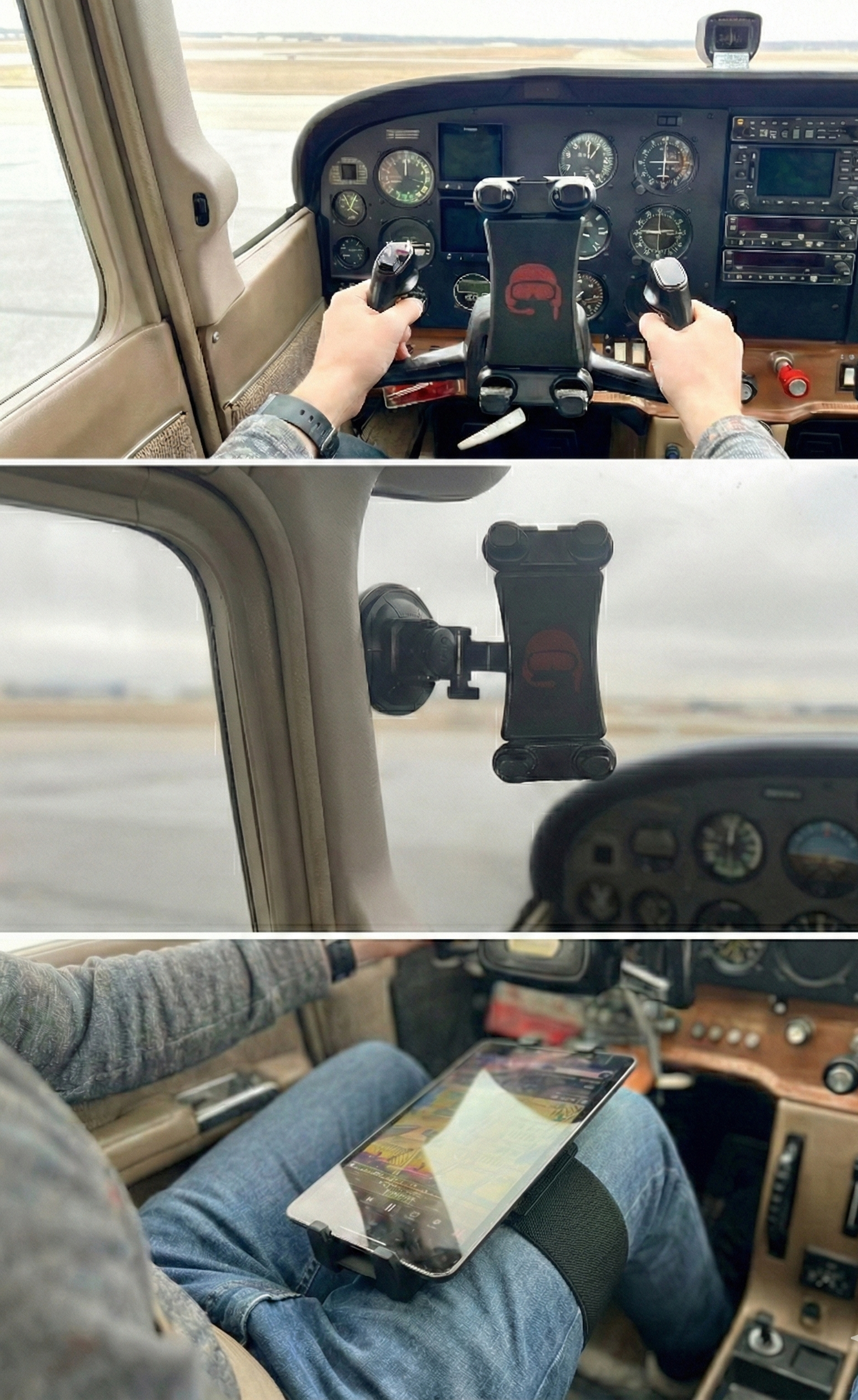 ProAviator 3-in-1 Aviation iPad Mount Set | Yoke, Suction Cup & Kneeboard